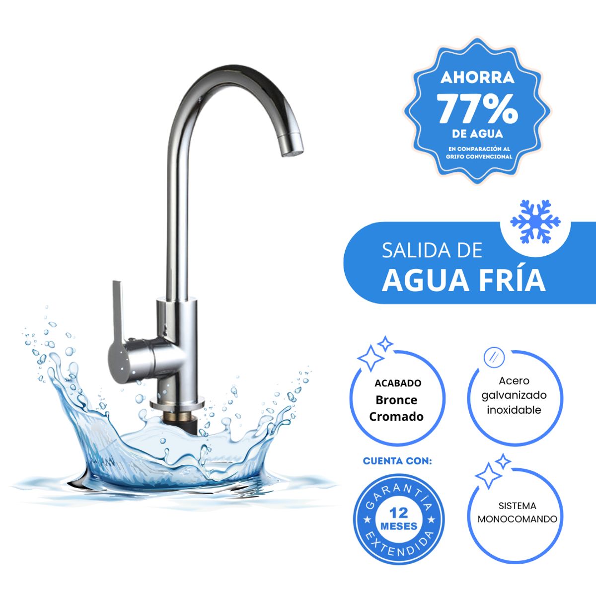 AGUA SANA - Grifo de cocina tradición monocomando de acero inoxidable