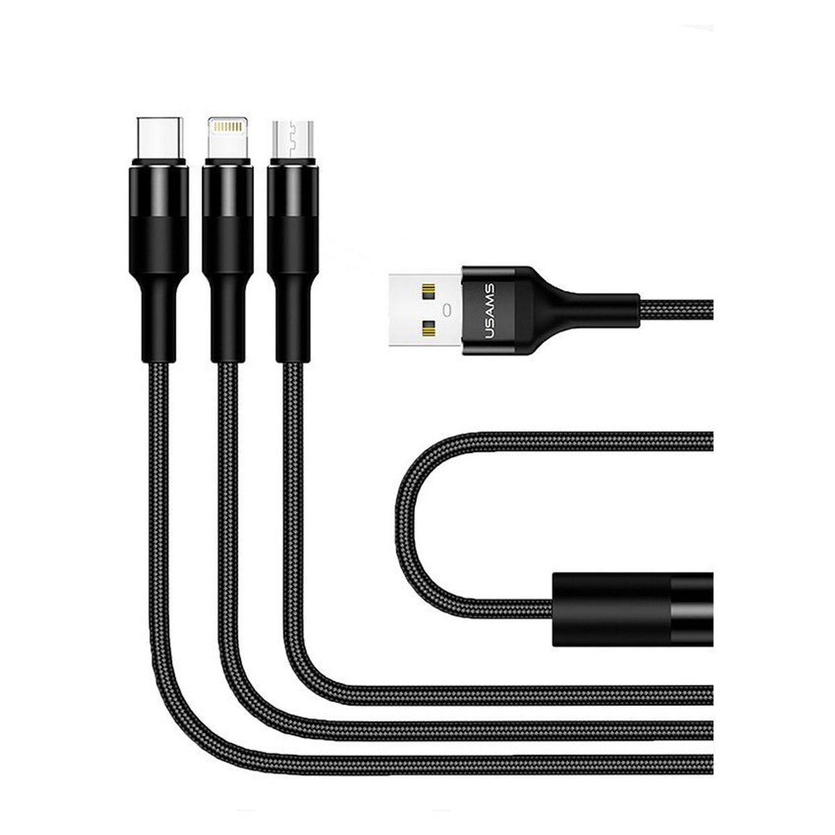 USAMS - Cable celular USB 3 En 1 lightning / Micro / Type-C Negro
