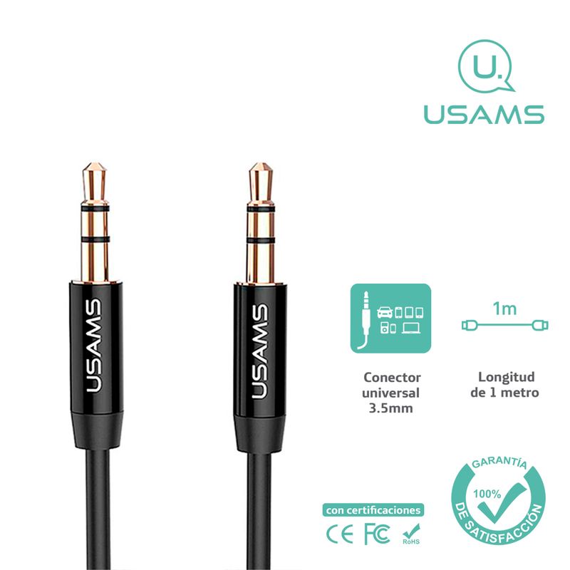 USAMS - Cable Audio 3.5mm a 3.5mm USAMS  Negro YP-01
