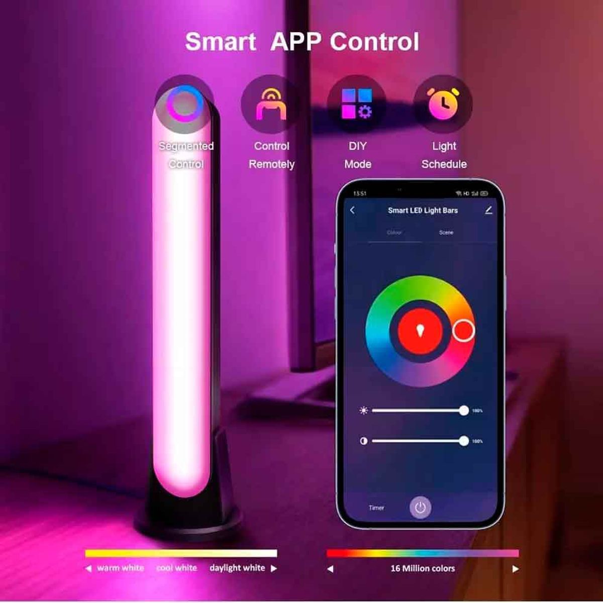 VARIOS - Set 2 und Barra de Luces Gamer RGB Smart Bluetooth