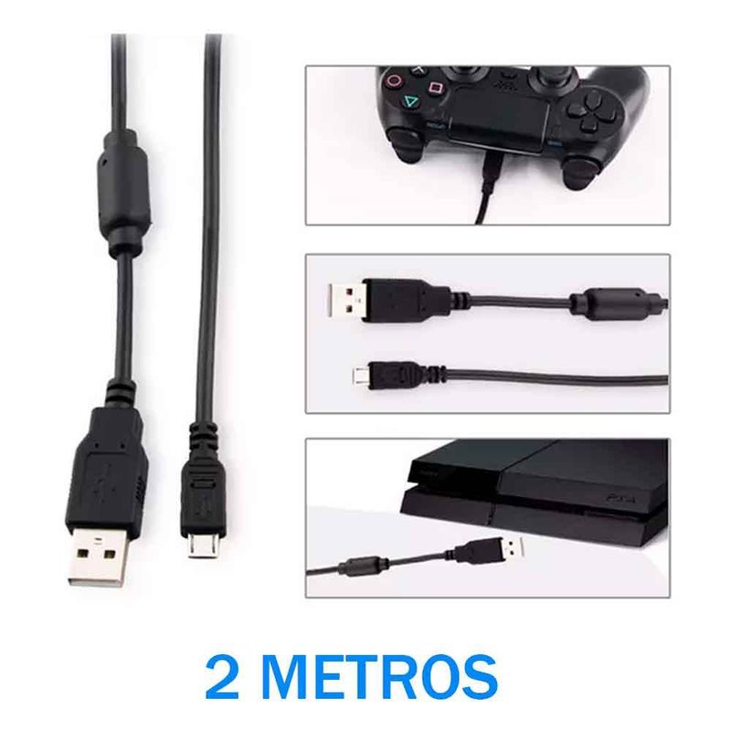 VARIOS - Cable de Carga y Datos para Mando PS4 Dualshock 2 Metros