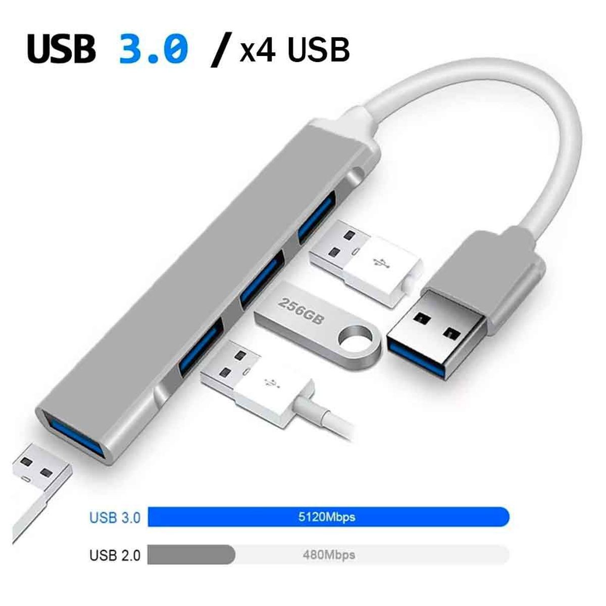 VARIOS - Adaptador Hub USB 4 puertos en 1 Multipuertos USB 3.0