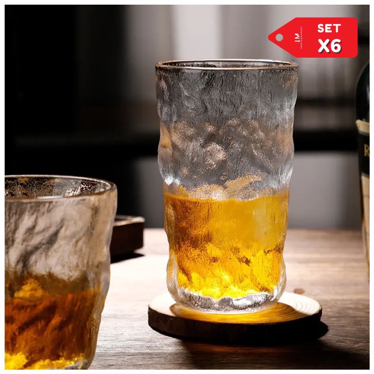 INSPIRA MARKET - Set x 6 Vasos de Vidrio Estilo Nórdico Glacial Trago Licores y Bebidas