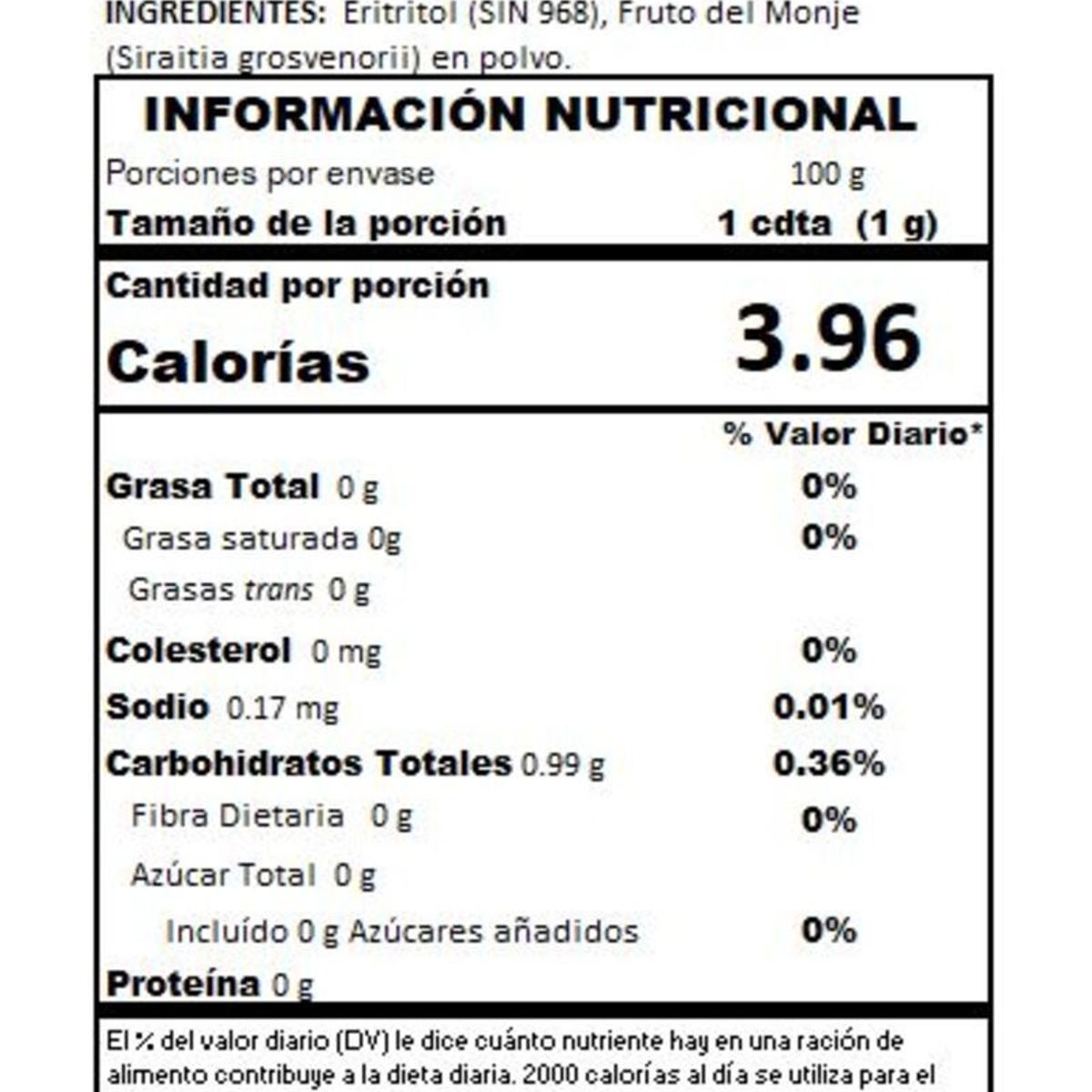 ONZA - Monk Fruit con Eritritol polvo Onza caja x 100 sobres