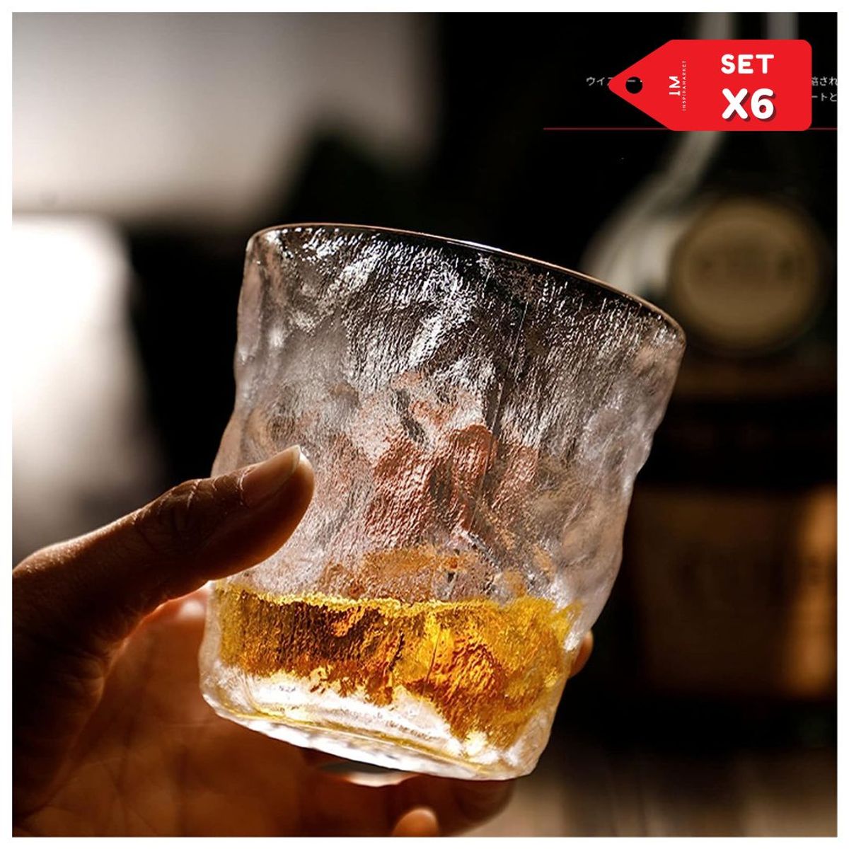 INSPIRA MARKET - Set x 6 Vasos de Vidrio Estilo Nórdico Glacial Trago Licores y Bebidas