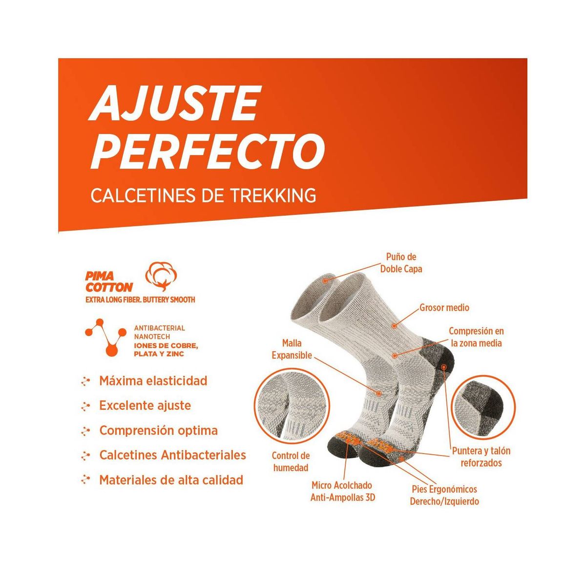 SILVERA NANOTECH - Medias trekking deportivas antibacterial 2-pack