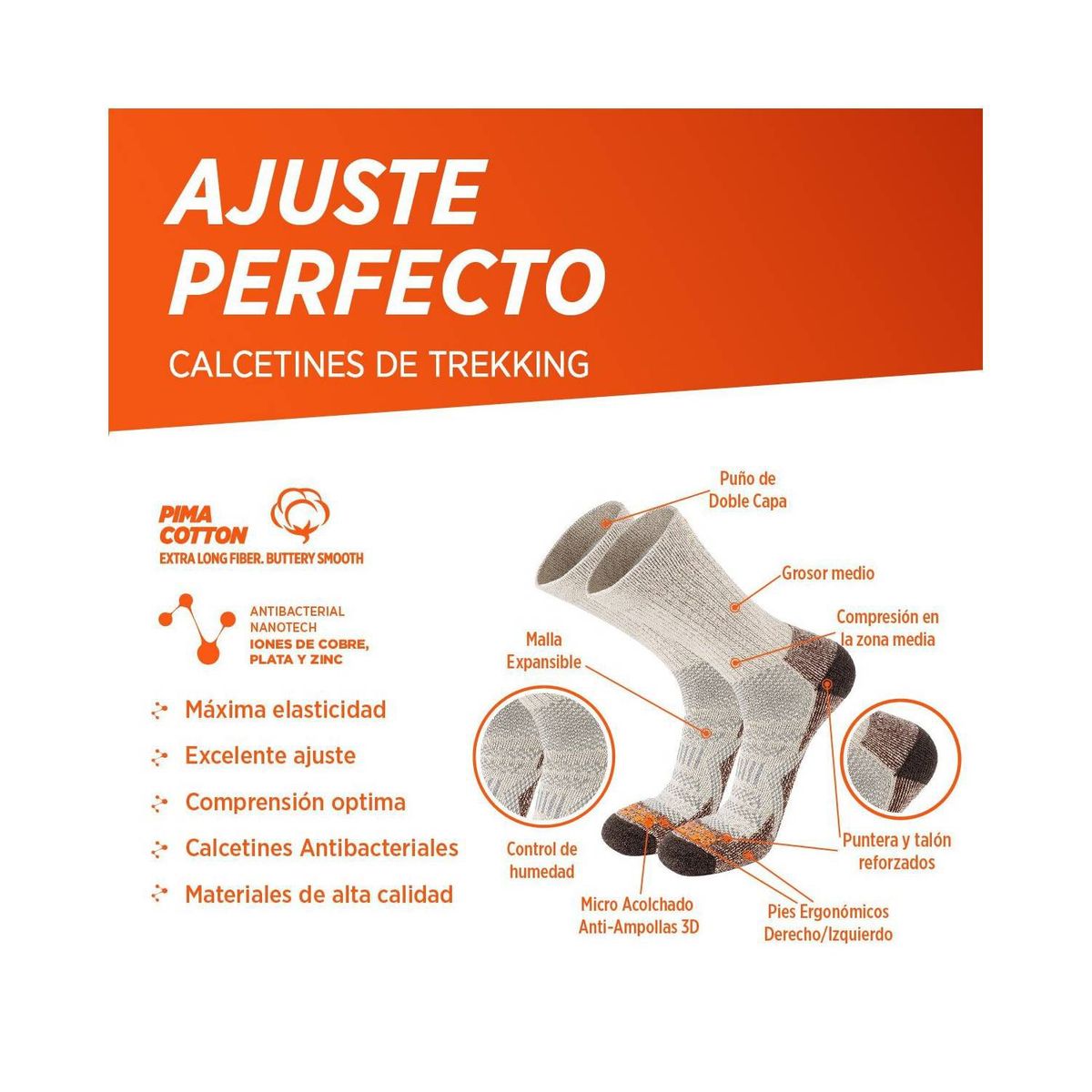 SILVERA NANOTECH - Medias trekking deportivas antibacteriales 2-pack