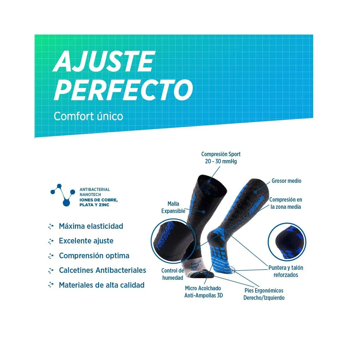 SILVERA NANOTECH - Medias compresion 20 30 mmHg running futbol voley gym viajes embarazo