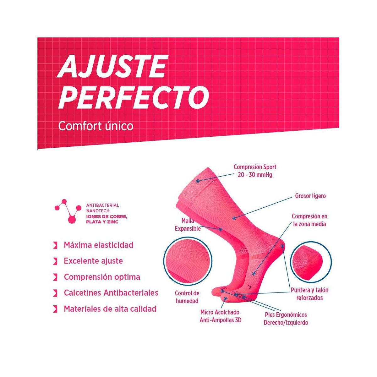 SILVERA NANOTECH - Medias mujer de compresión deportiva 20 30 mmhg running voley gym