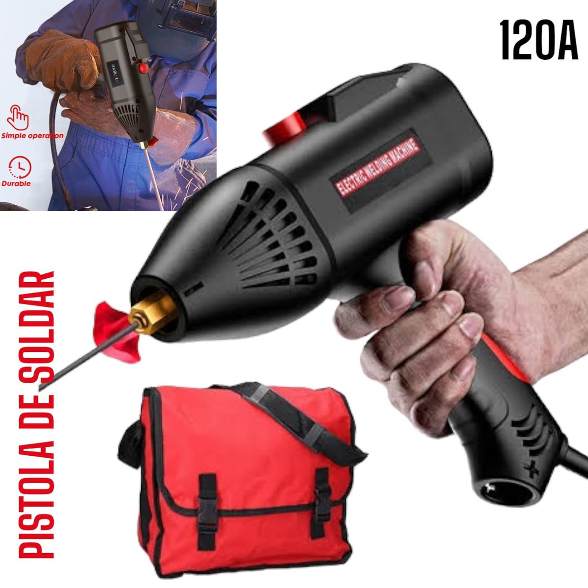 OEM - Maquina Soldador 3000W 120A  Electrodos  Guantes  Cable de Cobre