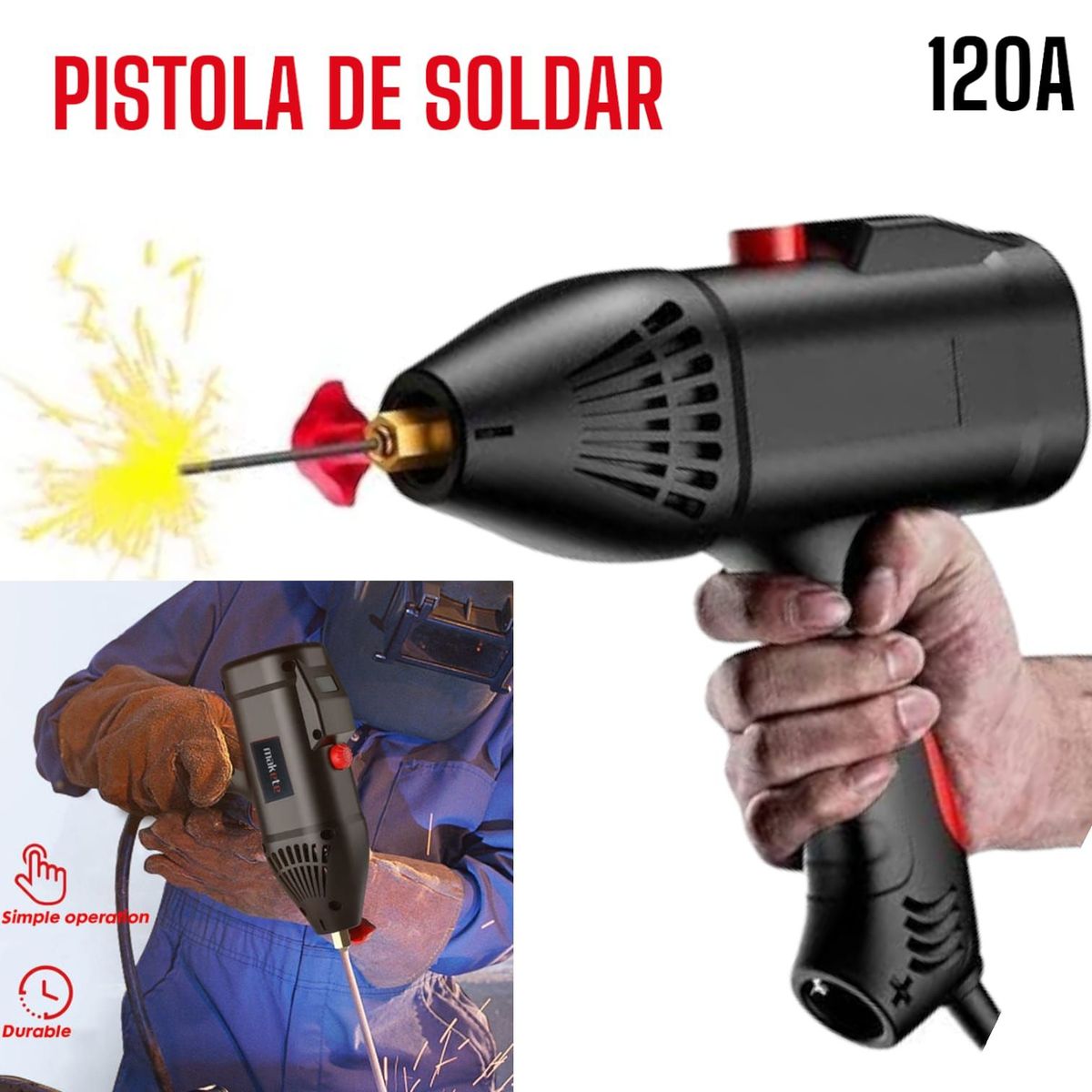 OEM - Maquina Soldador 3000W 120A  Electrodos  Guantes  Cable de Cobre