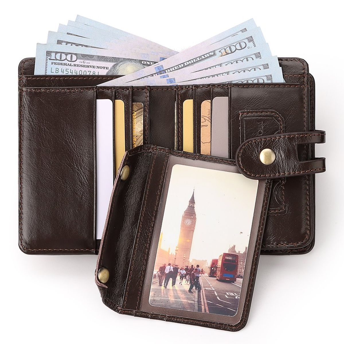 ARMUZ - Billetera de Cuero Vacuno De Alta Calidad BP11M con RFID Cadena