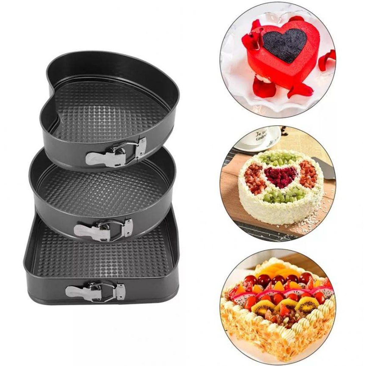 OEM - Molde para keke, tortas, postres 3 formas, desmontable antiadherente.