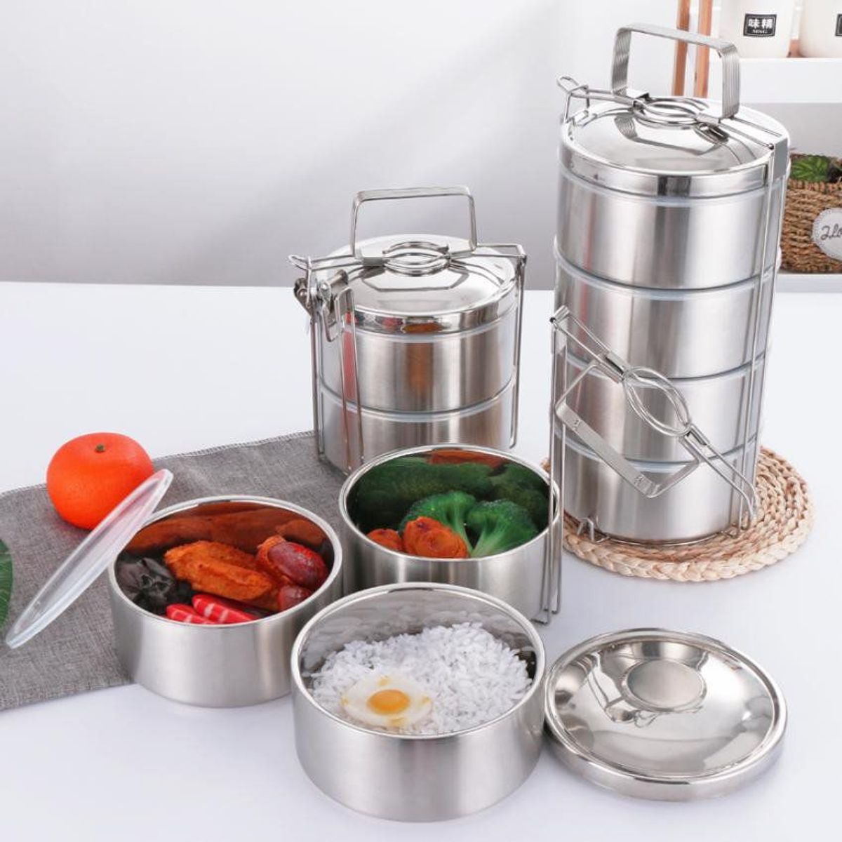 GENERICO - Portaviandas de acero inoxidable contenedor 3 niveles