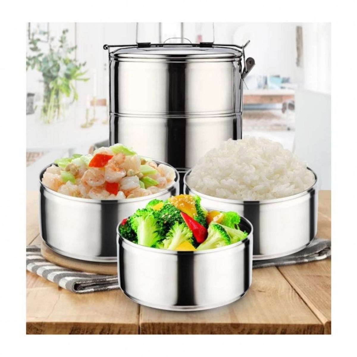 GENERICO - Portaviandas de acero inoxidable contenedor 3 niveles