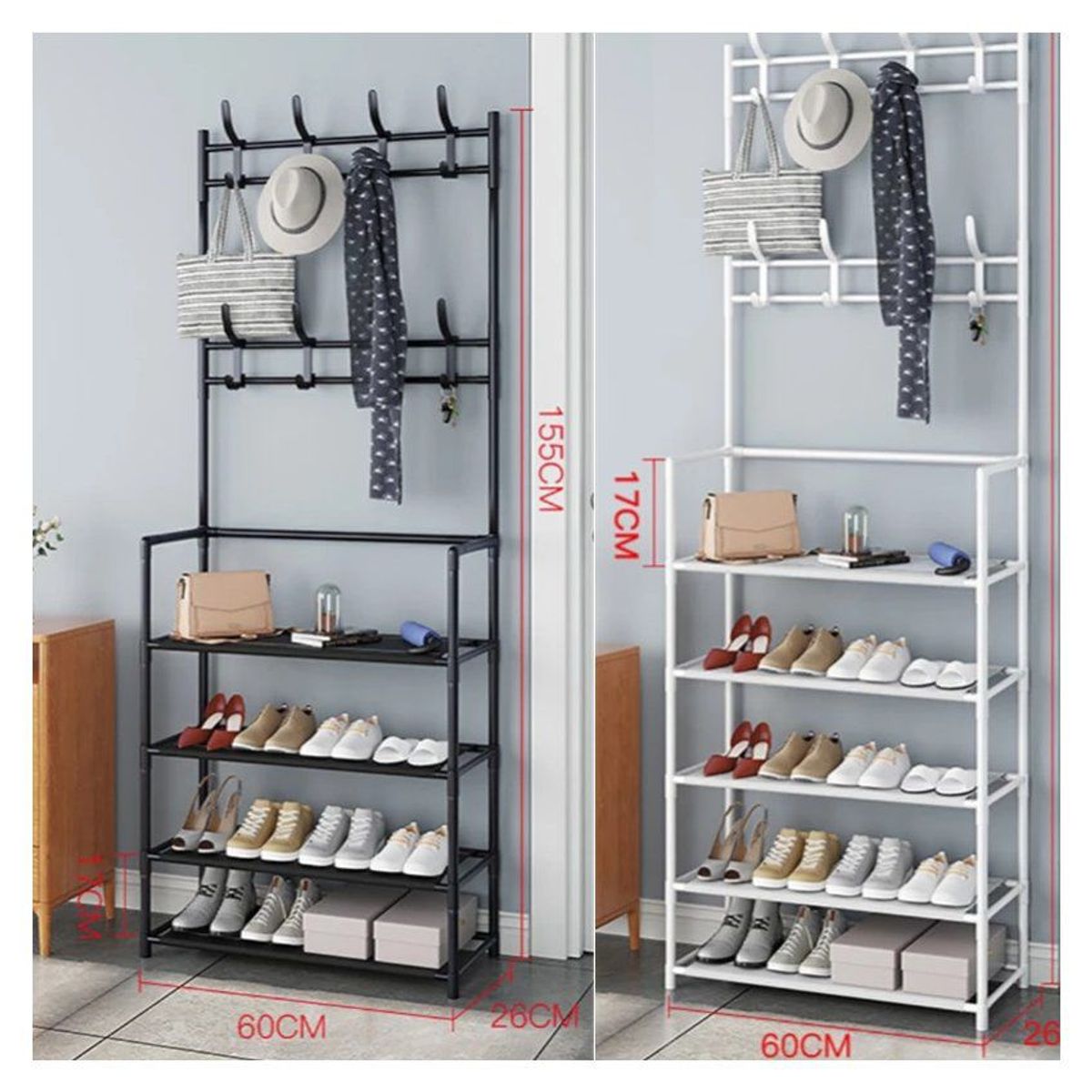 OEM - Zapatera organizador de calzado con perchero de 5 niveles multiusos