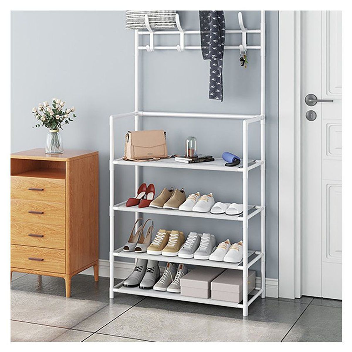 OEM - Zapatera organizador de calzado con perchero de 5 niveles multiusos