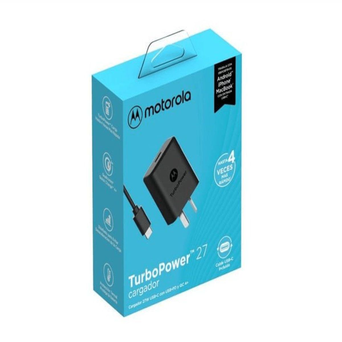 MOTOROLA - Cargador motorola turbo power 27w tipo c carga rápida q c 4.0 negro