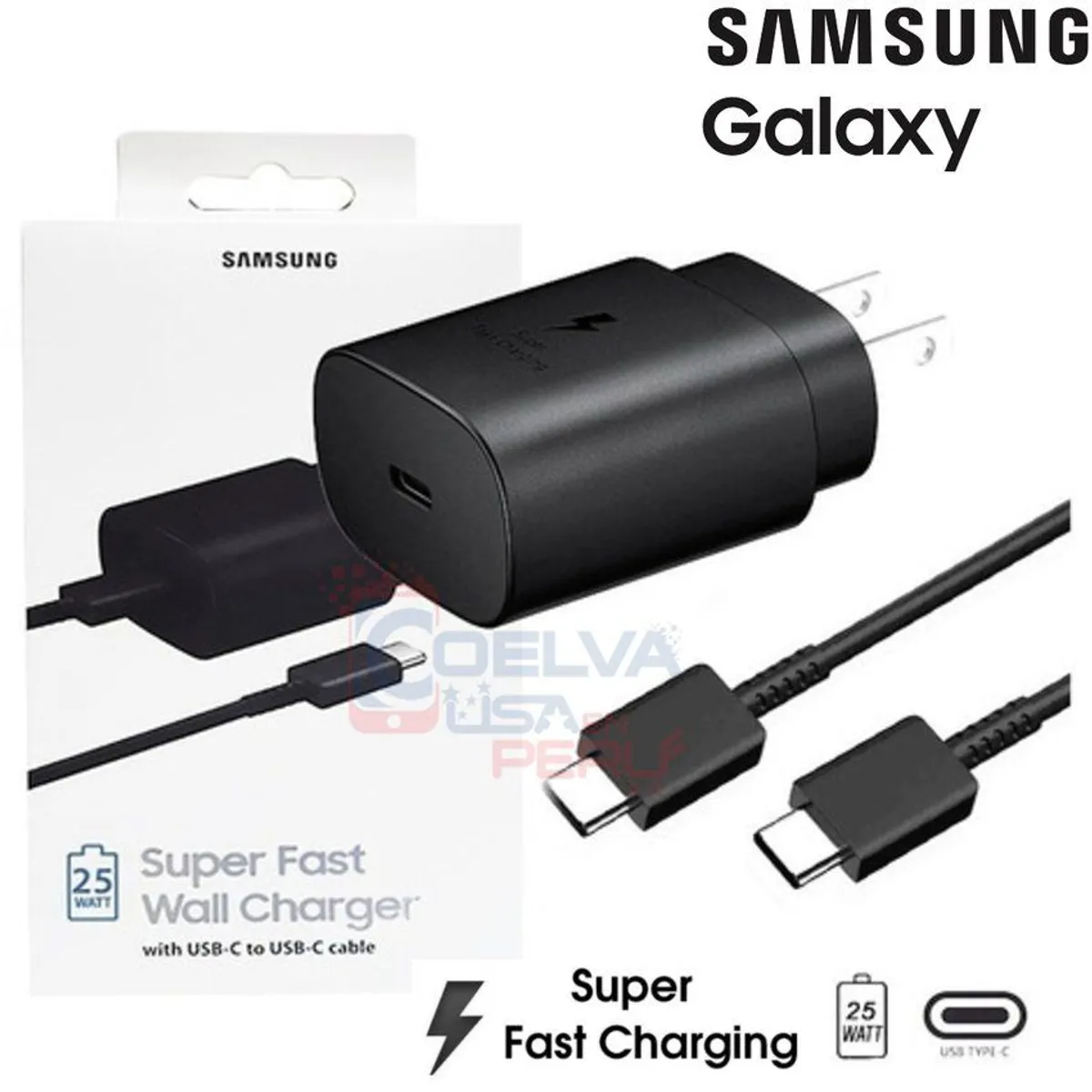 SAMSUNG - Cargador Samsung USB C de 25W Carga Rápida Galaxy S20 S21 S21ultra S10