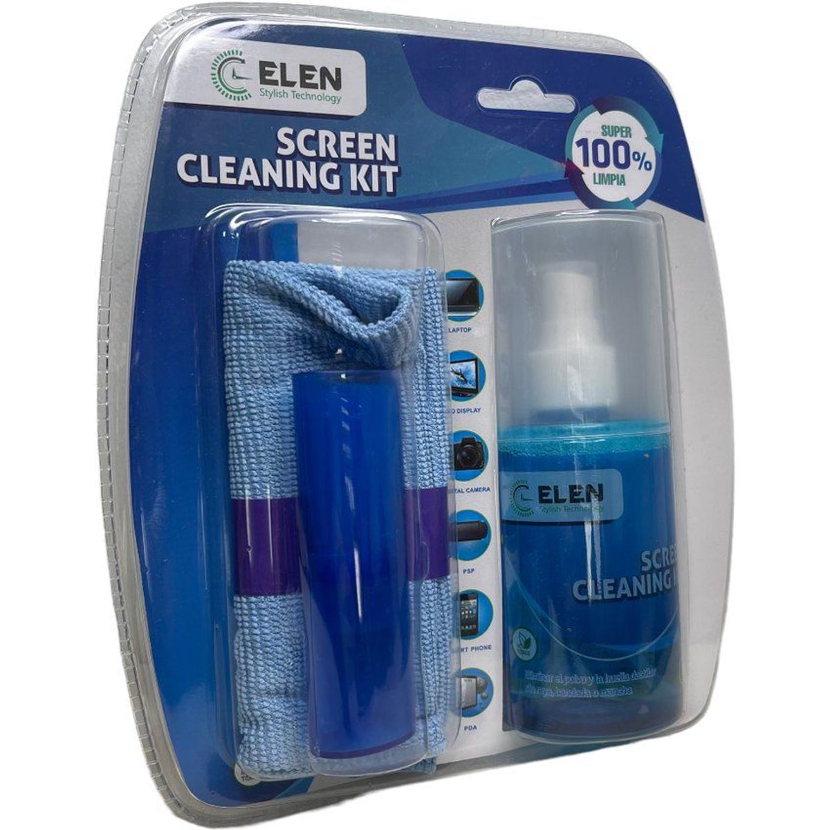 GENERICO - Kit limpiador de pantallas toalla cepillo y limpiador 200 ml