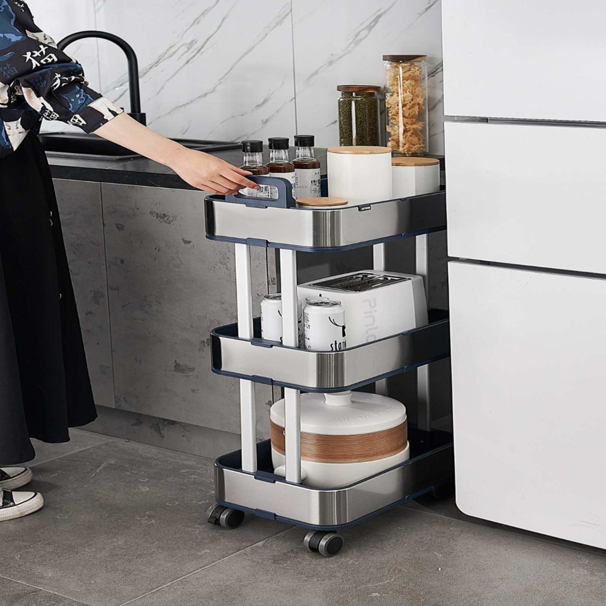 KOTIINI - Carro multiuso 3 niveles acero inoxidable Kotiini