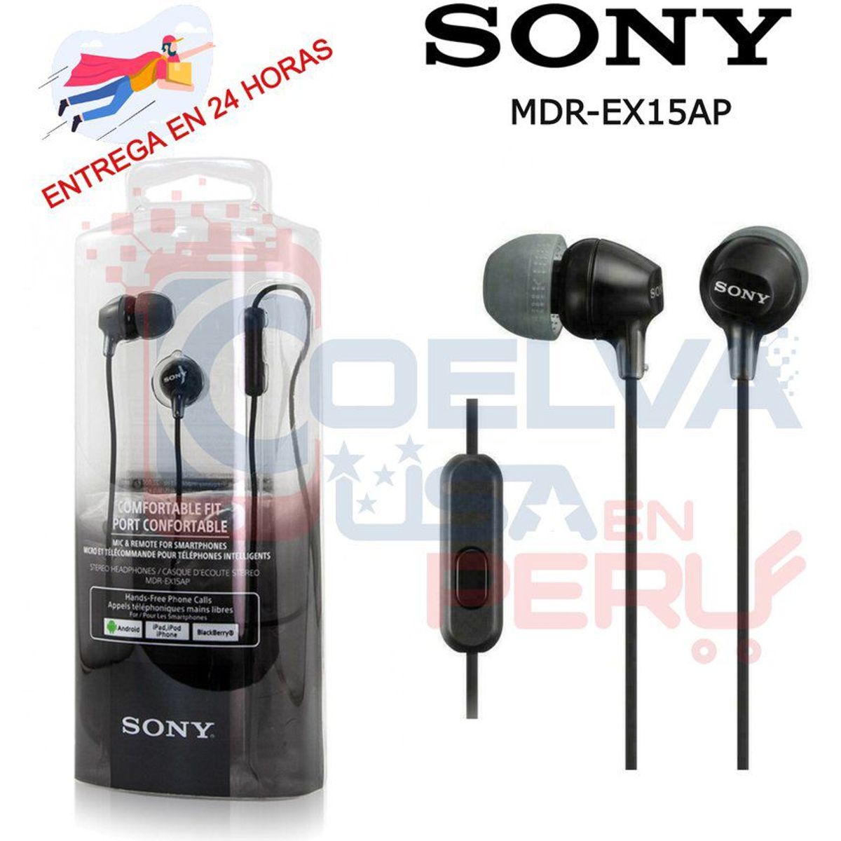 SONY - Audífonos Sony EX15AP Extra Bass Earbuds Micrófono - Negro