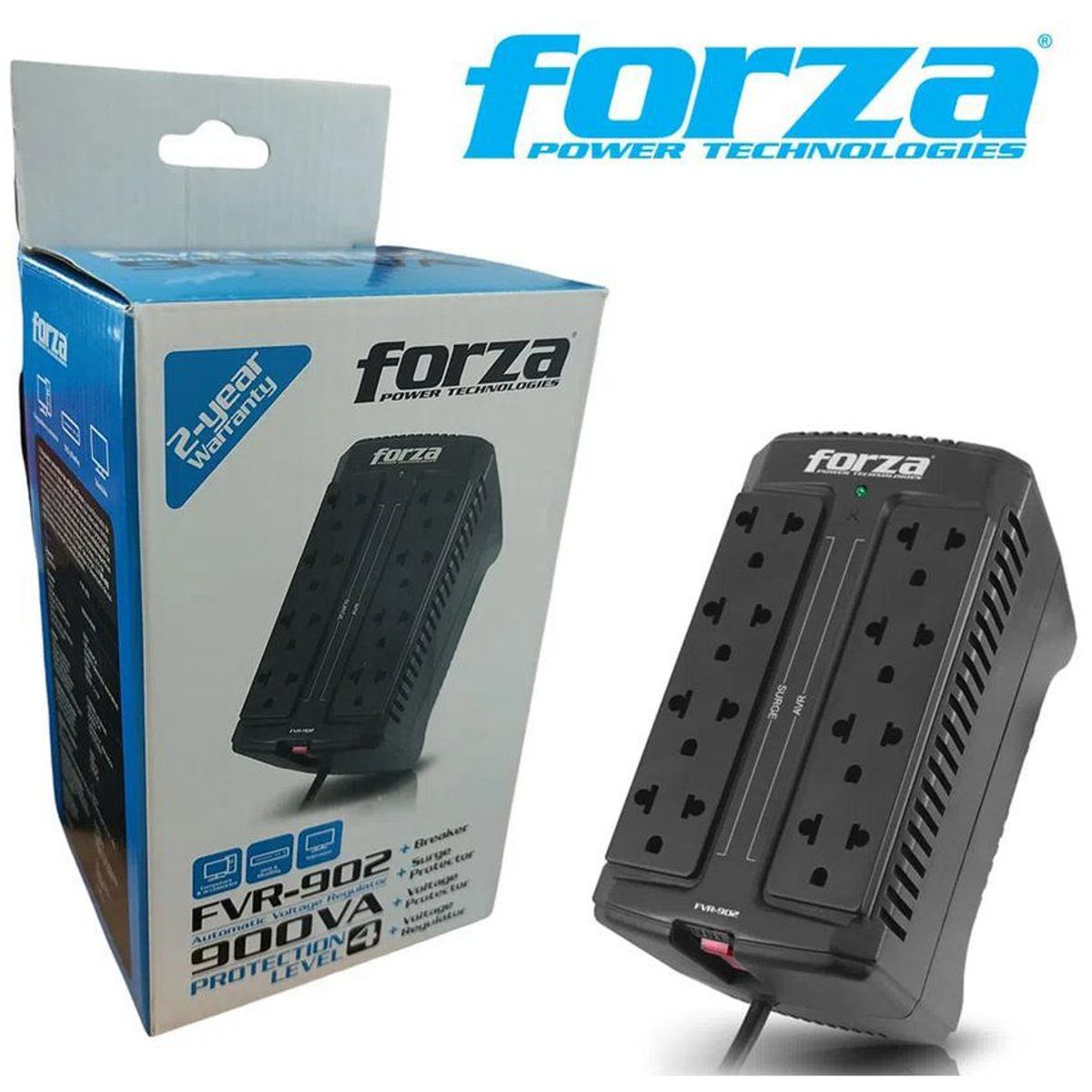FORZA - Estabilizador de Voltaje Forza 8 Tomas FVR-902 (900va/450w) 220V