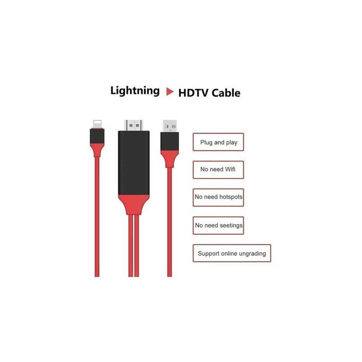 GENERICO - Adaptador lightning a hdmi con usb de 2 metros rojo para iphone ipad y ipod