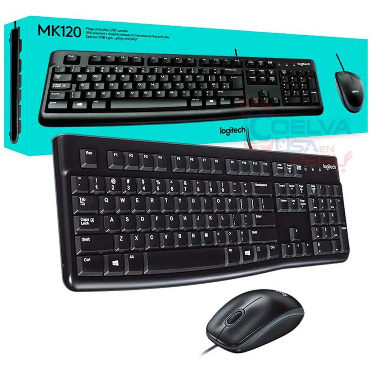 LOGITECH - Combo Kit Logitech MK120 Teclado y Mouse Alámbrico USB Clases - Negro