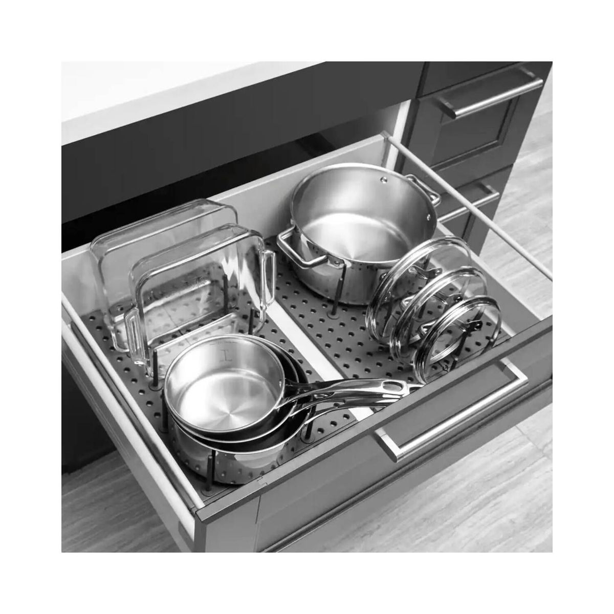 UMBRA - Set 2 organizadores de ollas sartenes Umbra Peggy gris