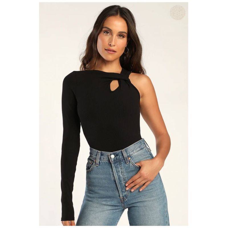 GENERICO - Body De Canalé Asimétrico De Manga Larga All the Allure - LULUS