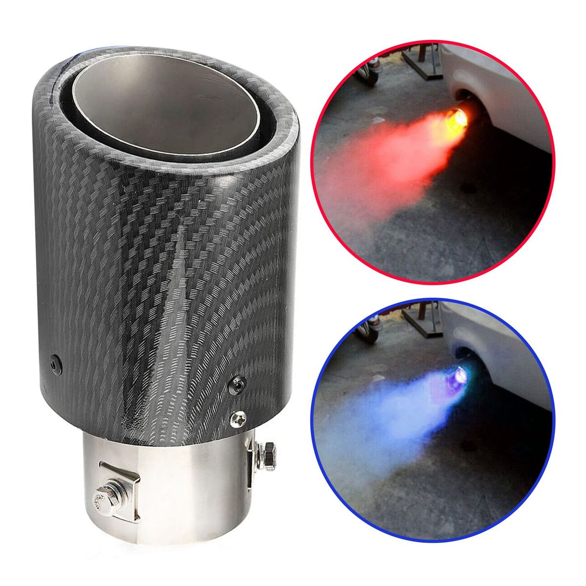 BUYPAL - Tubo de Escape LED Universal de Fibra de Carbono