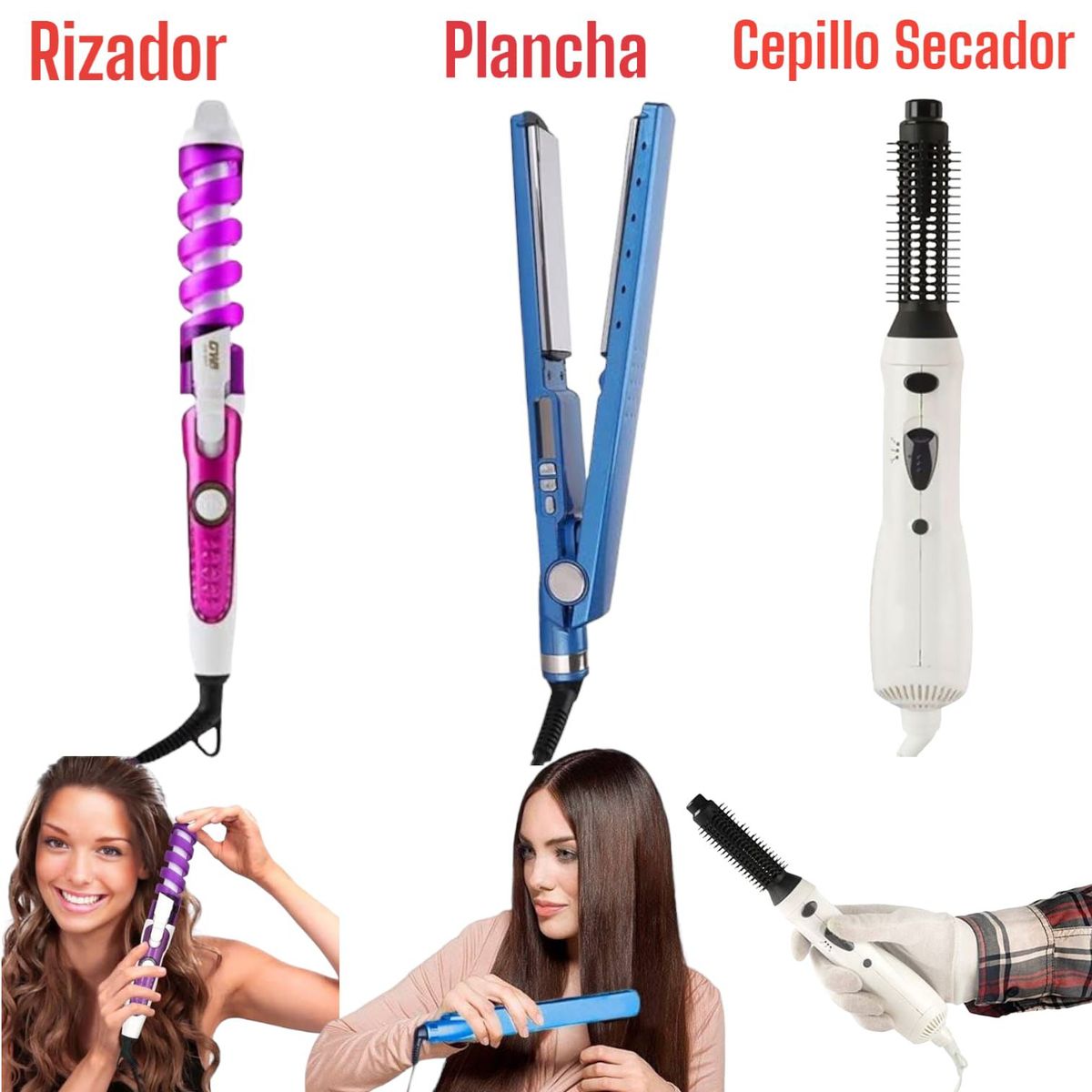 OEM - Combo Plancha Alisador Nano  Rizador Ondulador  Cepillo Secador