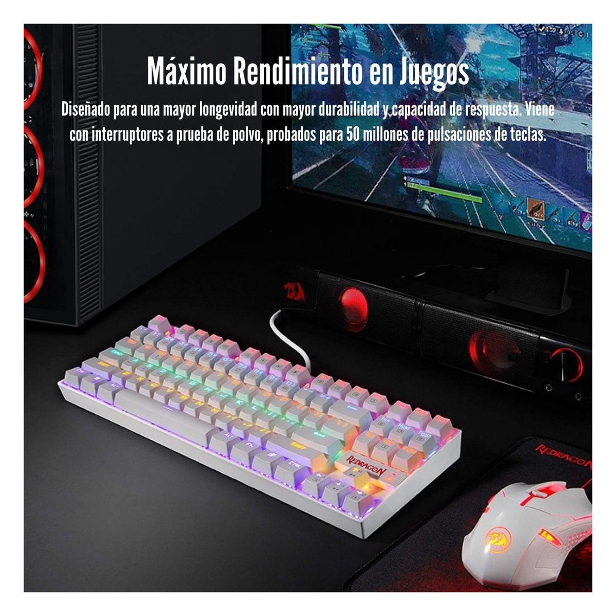 REDRAGON - Redragon - Teclado Kumara K552-KR Rainbow TKL Switch Red - White