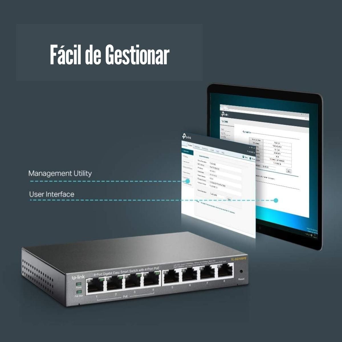 TP LINK - TP-Link - Switch TL-SG108PE de 8 Puertos Gigabit (4 Puertos POE+)