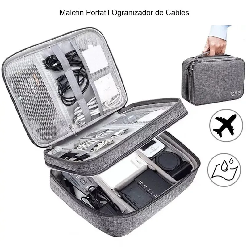 INTERLUD - Maletín Portátil Organizador de Cables 2 divisiones FYI260007 Gris