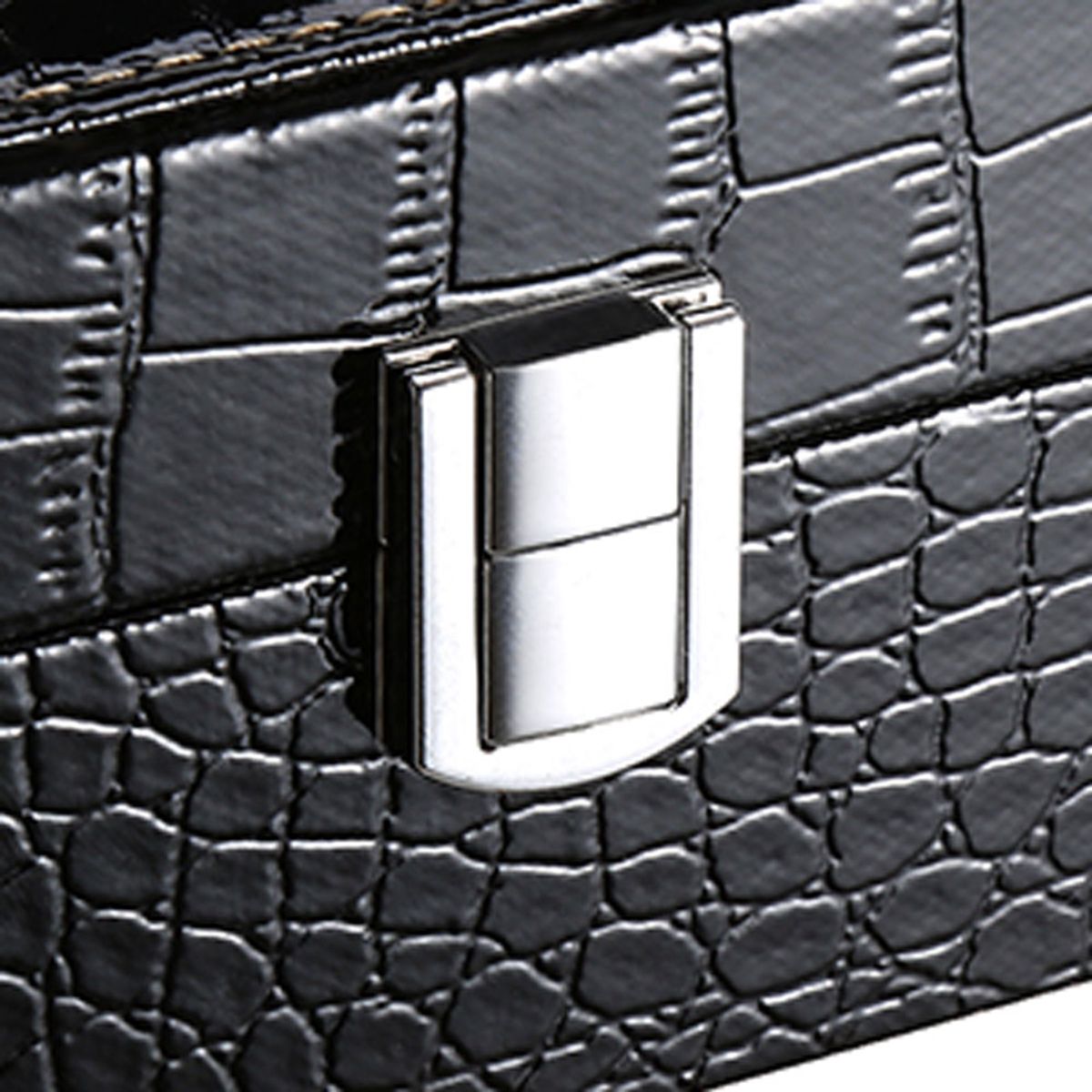 MEGIMPERU - Caja Porta Reloj x 12 Diseño Piel de Cocodrilo Color Negro