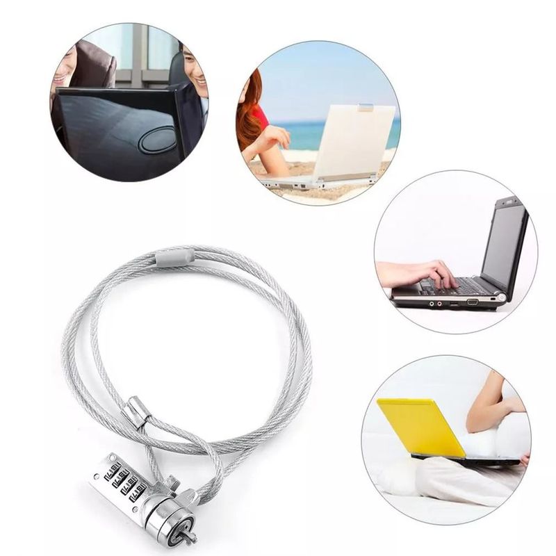 OEM - Cadena de Seguridad Clave Antirrobo para Laptop de Acero 1.2 metros