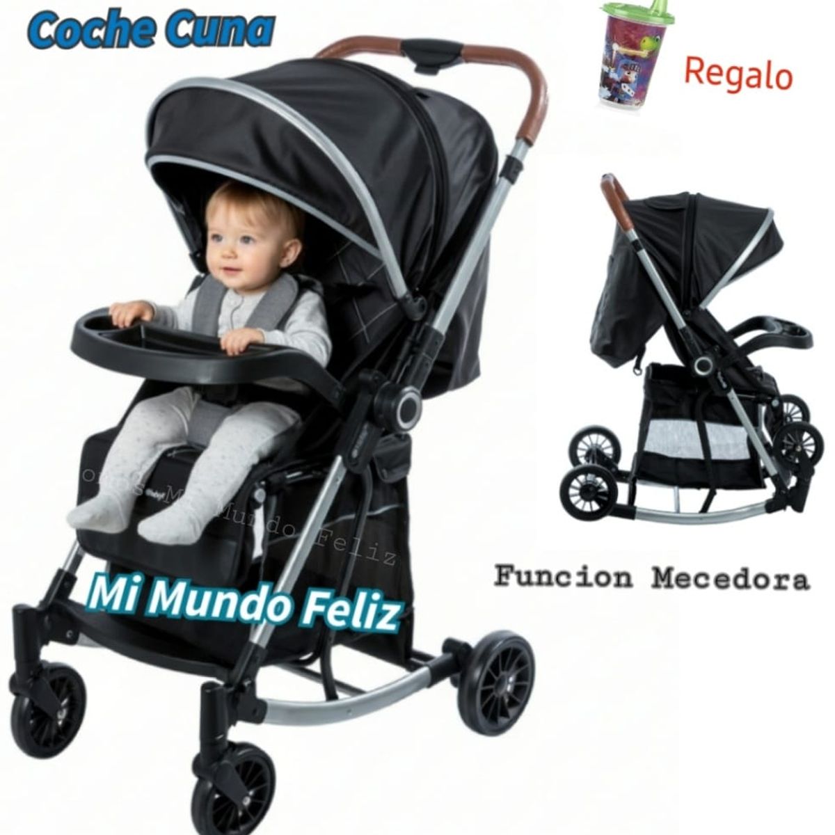 EBABY - Coche para Bebe Funcion Mecedor con Cubrepies Black