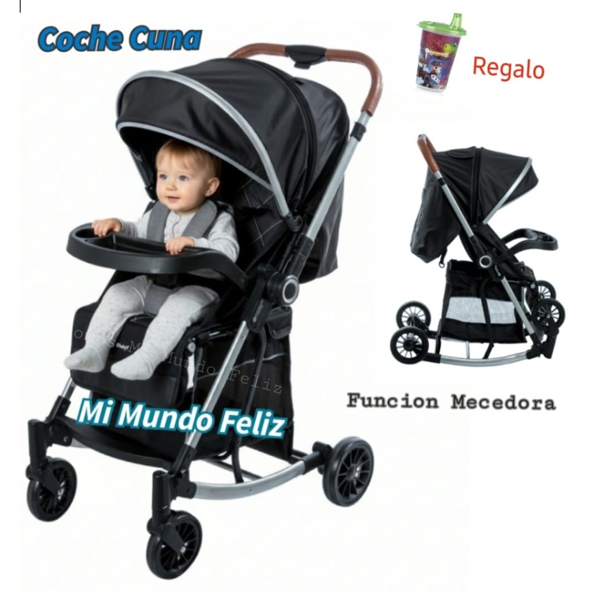 EBABY - Coche para Bebe Funcion Mecedor con Cubrepies Black