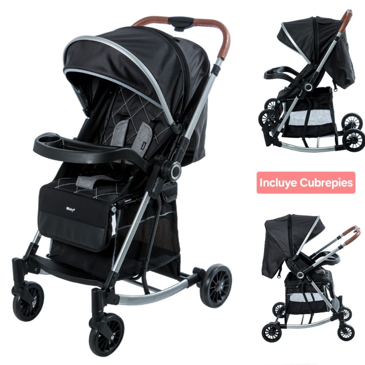 EBABY - Coche para Bebe Funcion Mecedor con Cubrepies Black