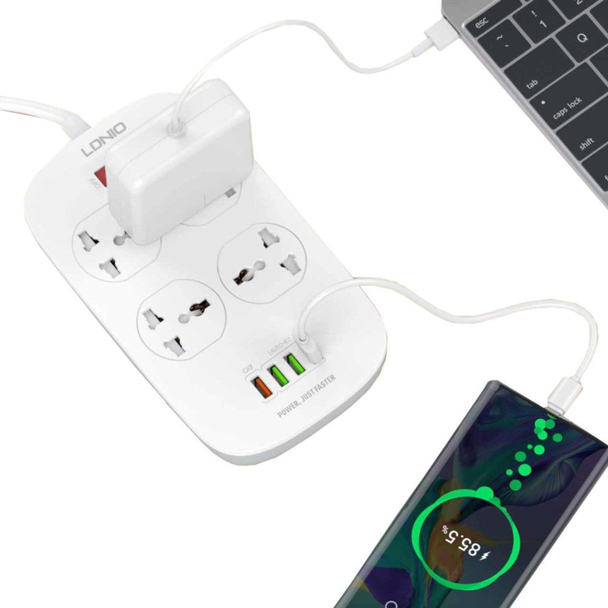 LDNIO - Supresor De Picos Extensión SC4407 LDNIO 4 Tomas 4 USB 3.0A