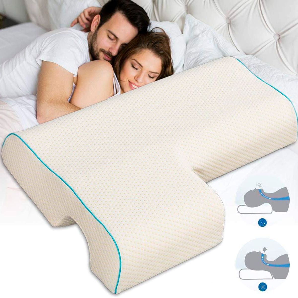 PERUMASSAGE - Almohada Viscoelastica para Parejas con funda de Bamboo