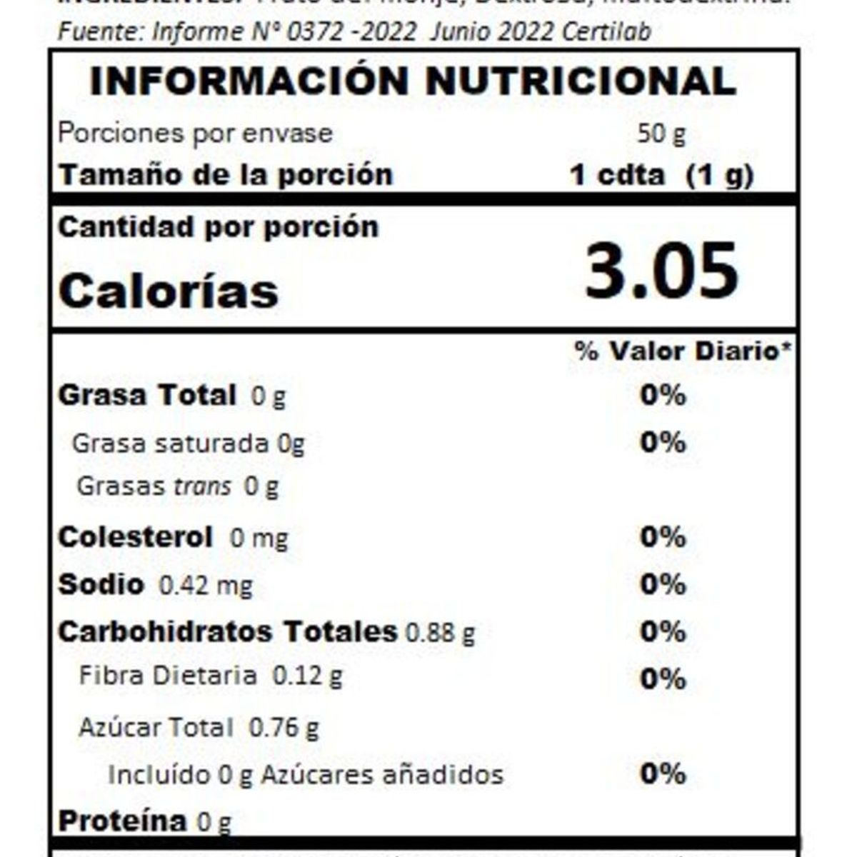 ONZA - Monk Fruit polvo Onza caja x 50 sobres