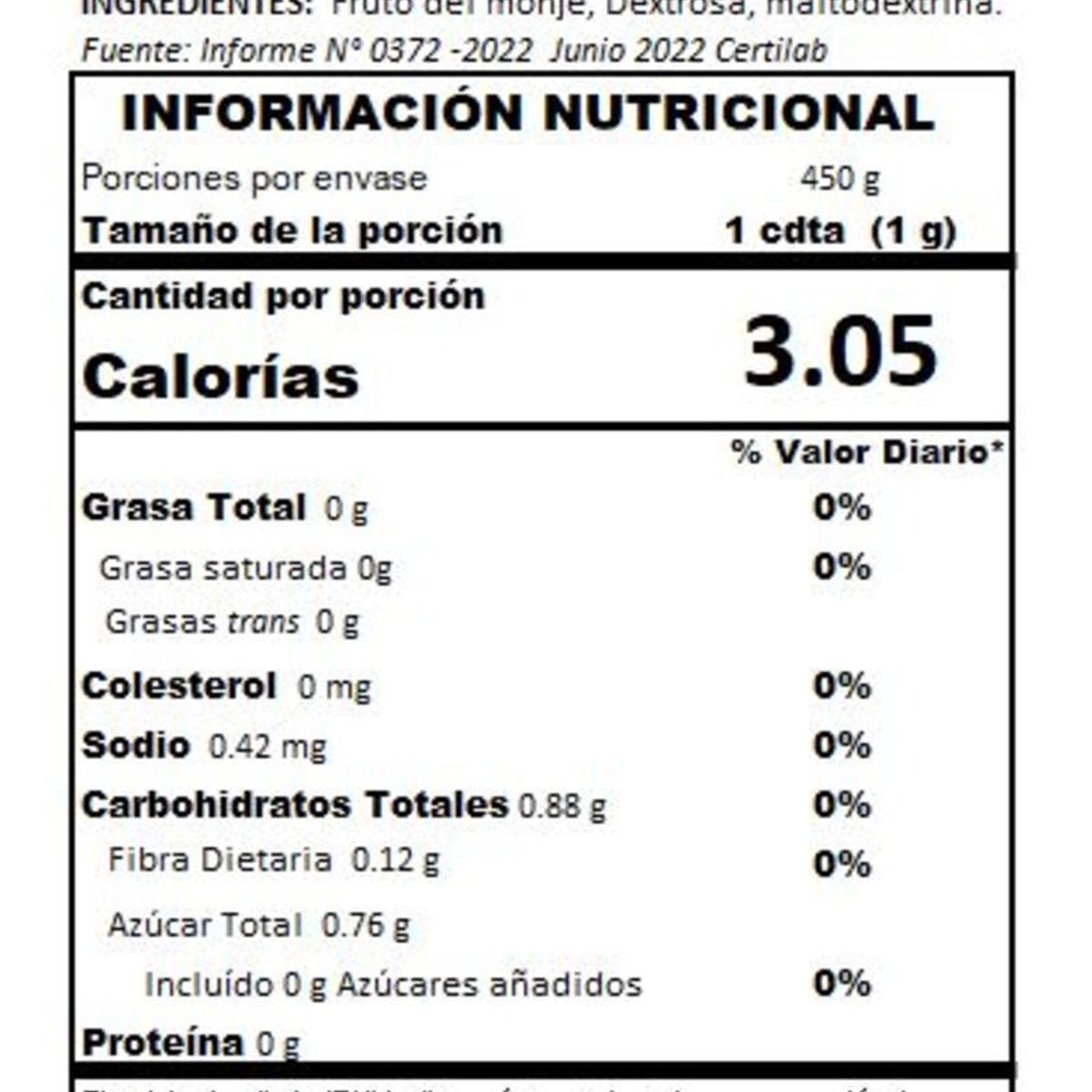 ONZA - Monk Fruit polvo Onza doypack 450g