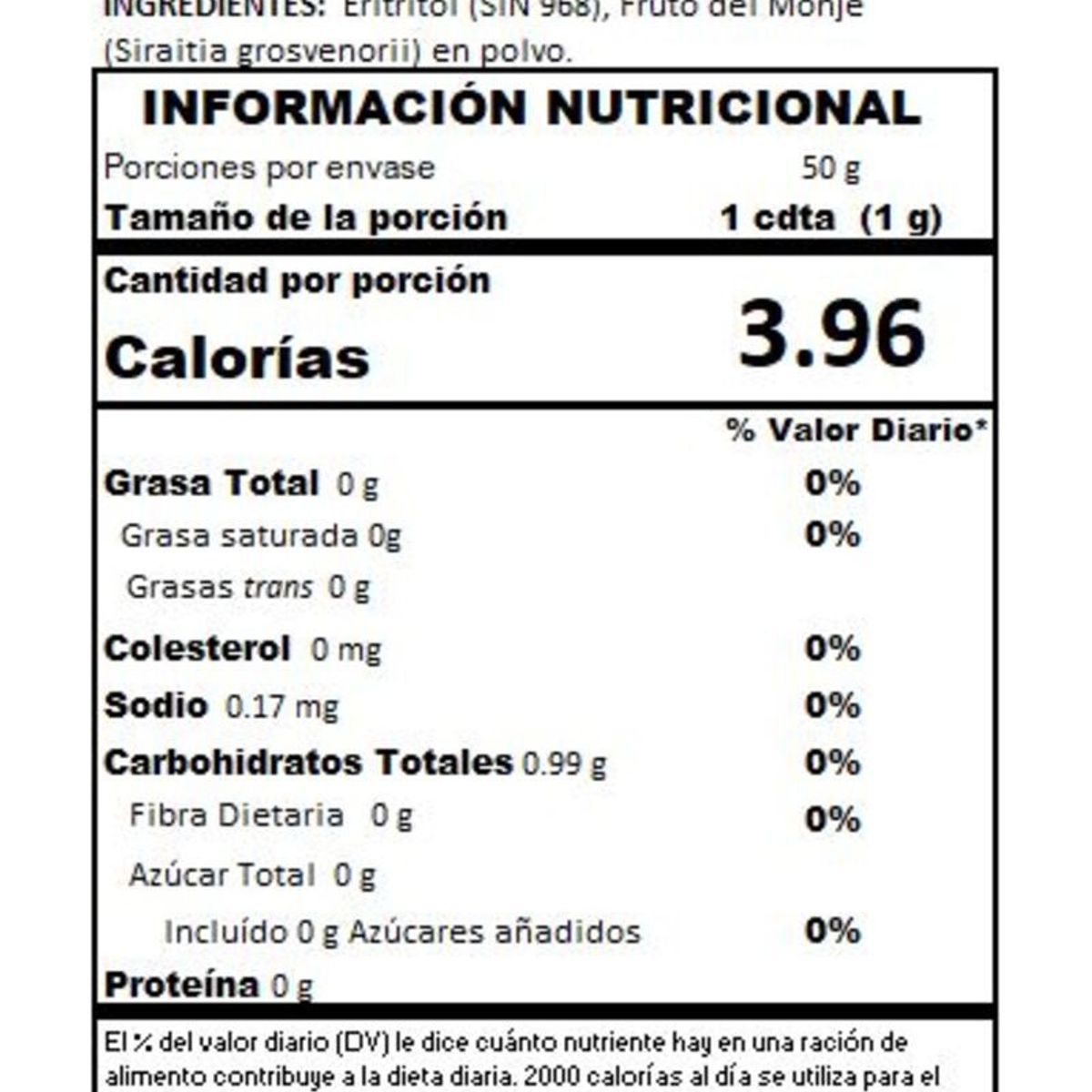 ONZA - Monk Fruit con Eritritol polvo Onza caja x 50 sobres