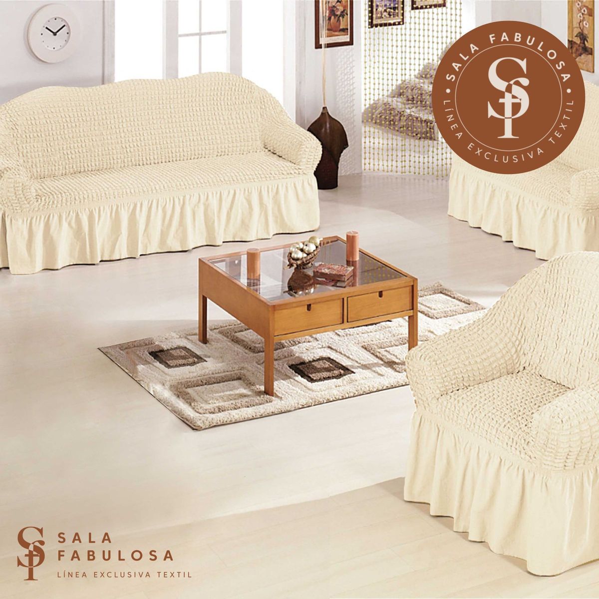 SALA FABULOSA - Funda de mueble spandex burbuja 3-2-1 Sala fabulosa - Color perla