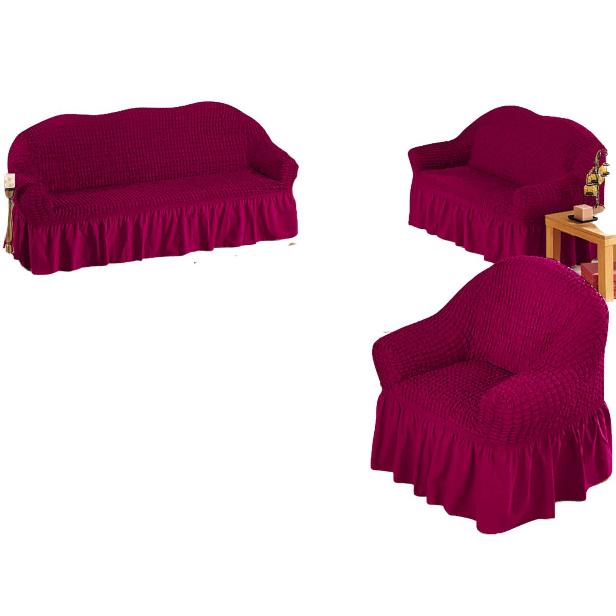 SALA FABULOSA - Funda de mueble spandex burbuja 3-2-1 Sala fabulosa - Color guinda