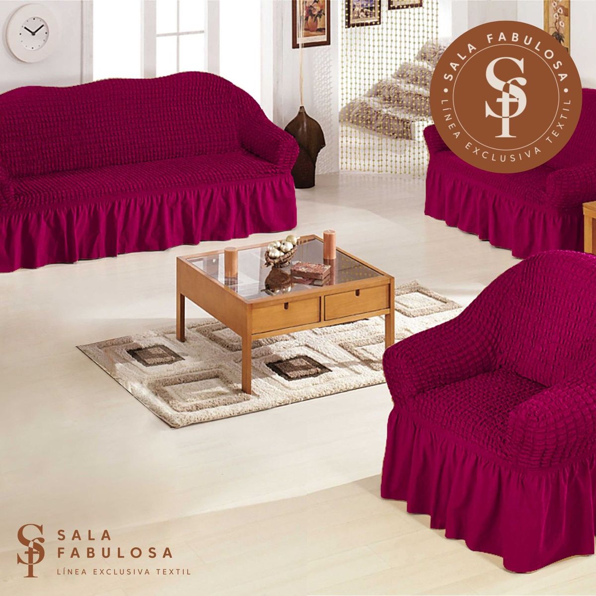 SALA FABULOSA - Funda de mueble spandex burbuja 3-2-1 Sala fabulosa - Color guinda
