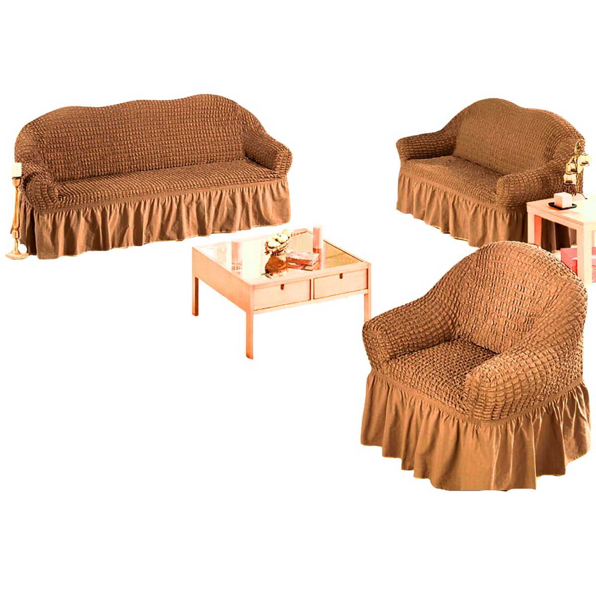 SALA FABULOSA - Funda de mueble spandex burbuja 3-2-1 Sala fabulosa - Color Camel